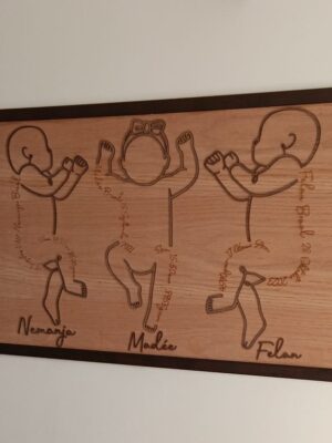 3D geboortebord op ware grote – 3 baby's op 1 bord